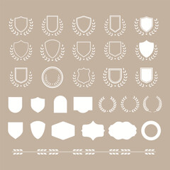 Shields set. Collection of security shield icons with contours and linear signs. Design elements for concept of safety and protection. Vector illustration.