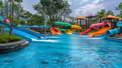 Fototapeta premium Water park, details of specific attractions.