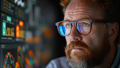 Businessman analyzing financial chart with profit growth projection in modern office setting