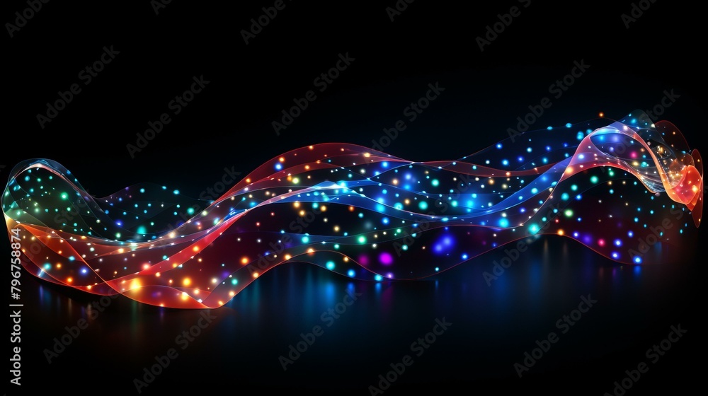 Poster b'colorful light particle wave with glowing dots and shiny motion effect'