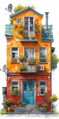 b'European-style buildings, red roofs, green plants, small European-style buildings, beautiful buildings, exquisite illustrations, cartoon illustrations, hand-painted illustrations'