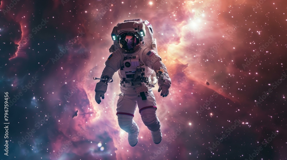 Poster b'astronaut in spacesuit floating in the vastness of space'