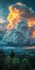 b'A large thunderstorm cloud looms over a forest'
