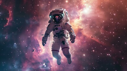 b'Astronaut in spacesuit floating in the vastness of space'