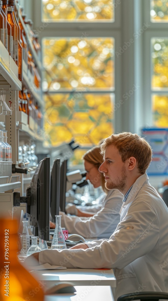Poster b'two scientists are working in a laboratory'