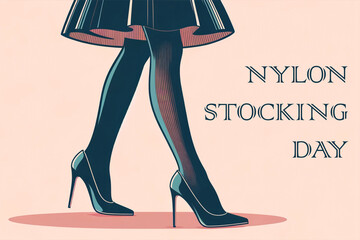 trendy illustration boasts a stylish and feminine silhouette clad in classic stockings and high heels, embodying retro elegance and chic design - obrazy, fototapety, plakaty