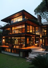 Fototapeta premium A Stunning 3-Story Modern House with a Pool