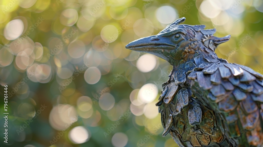 Aufkleber a sculpture of a bird showcasing grogs used to create the feathers and add dimension to the piece..
