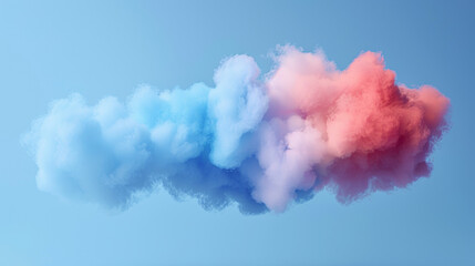A cloud of blue, red and pink smoke