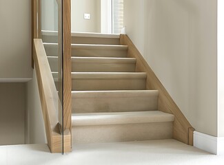 Beautiful oak staircase in a modern house with a glass balustrade
