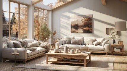 b'Bright and Airy Living Room With Modern Furnishings and Neutral Colors'