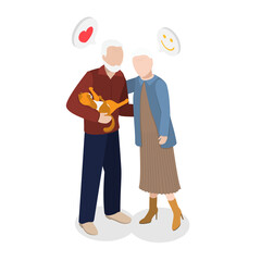 3D Isometric Flat  Illustration of Happy Elderly Couple, Relationships in Old Age