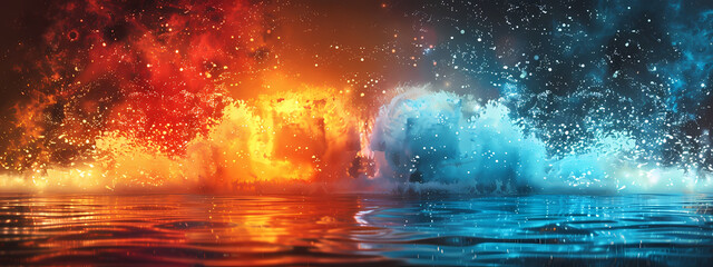 Obraz na płótnie Canvas Confluence of Fire and Tide: A Chromatic Ballet