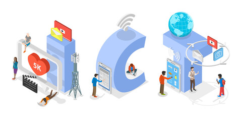 3D Isometric Flat  Illustration of ICT, Information, Communication and Technology