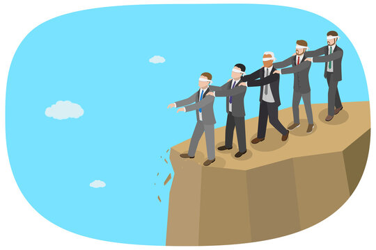 3D Isometric Flat  Illustration of Blind Leading, Stupid Incompetence Leader