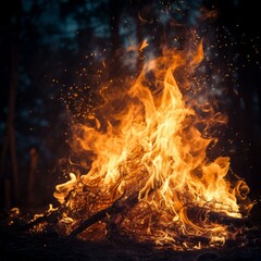 Fototapeta na wymiar b'A large bonfire burns in the night.'