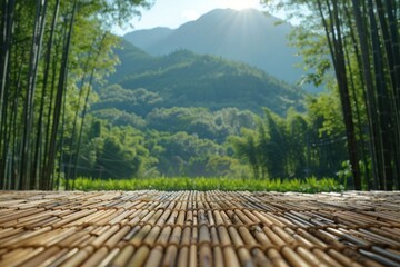 Dense, smooth bamboo flooring against the backdrop of distant mountains