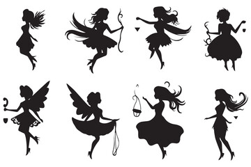 Set of silhouettes Magical fairies in the cartoon style vector