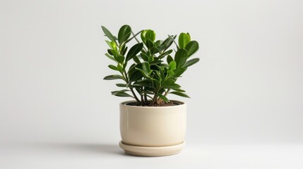 Fototapeta premium Zamioculcas zamiifolia or ZZ plat, zuzu plant, interior decor potted plant isolated on white background.