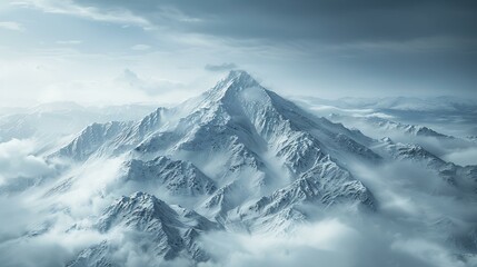 b'A majestic snow capped mountain peak rising above the clouds'