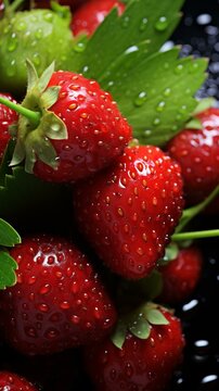 b'Close-up image of fresh strawberries with water drops'