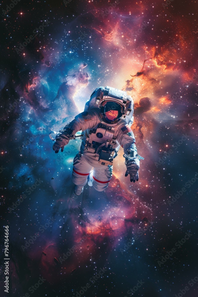 Poster b'astronaut in spacesuit floating in the vastness of space'