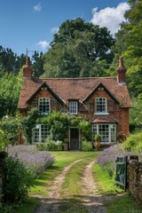 Fototapeta na wymiar b'English country cottage with a lavender garden'