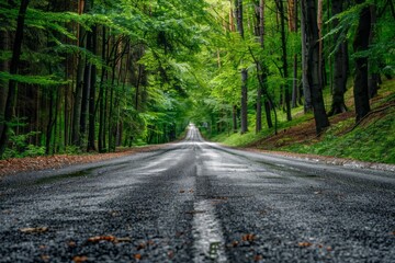 Fototapeta na wymiar Beautiful empty asphalt road in a green forest. AI generative