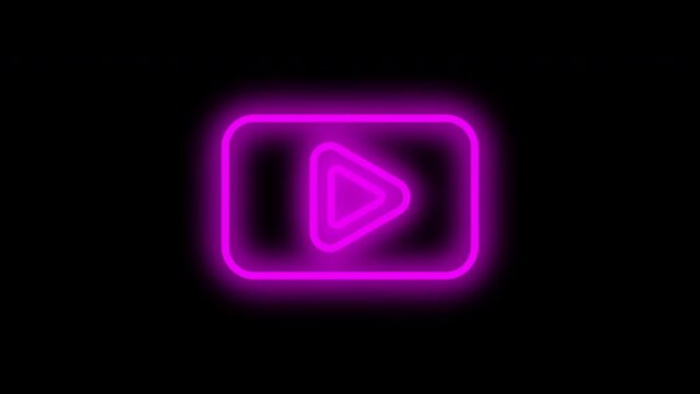 neon play button line with beautiful glowing pink light