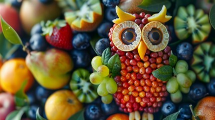 Naklejka na ściany i meble b'An owl made of fruits and vegetables'