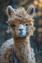 Fototapeta premium A fluffy llama with curly hair