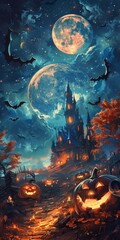 b'The Haunted Castle on Halloween Night' - obrazy, fototapety, plakaty