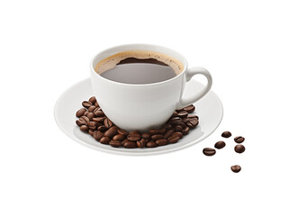 cup of coffee beans isolated on transparent background, cut out or PNG