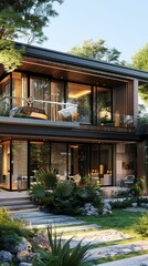 Fototapeta premium b'Modern luxury house exterior design with natural elements'