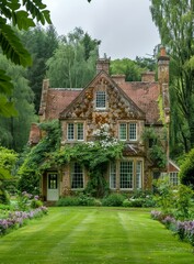 Fototapeta na wymiar b'English country house with garden'