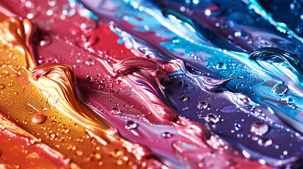 vibrant mix of colorful paints creating a mesmerizing, glossy texture.