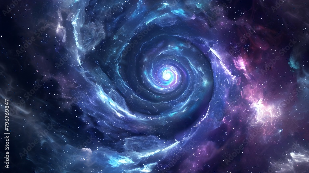 Poster mesmerizing swirls of a cosmic vortex in deep blues and purples