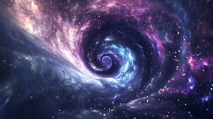 Mesmerizing Cosmic Vortex: A 3D Abstract Swirl of Deep Blues and Purples with Shimmering Stars and