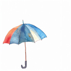 Minimalistic watercolor illustration of an umbrella on a white background, cute and comical, with empty copy space.