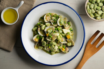 Beans with peas and clams. Traditional tapa from northern Spain.