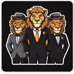 Stylized Series of stickers with lions in office clothes.