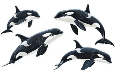 Naklejka premium Collection of orca, killer whales isolated on white or transparent background