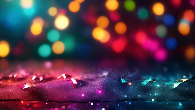 Colorful glitters on boken background