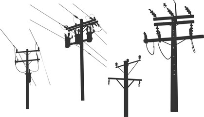 Electric pole silhouette, Utility pole silhouette, Electric pole svg, Power lines pole silhouette, Power pole silhouette - obrazy, fototapety, plakaty