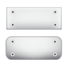 Metal steel plate with screws. Realistic vector set of metal nameplates.