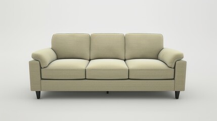 Modern minimalist soft and comfortable gray sofa chair on white wall background.