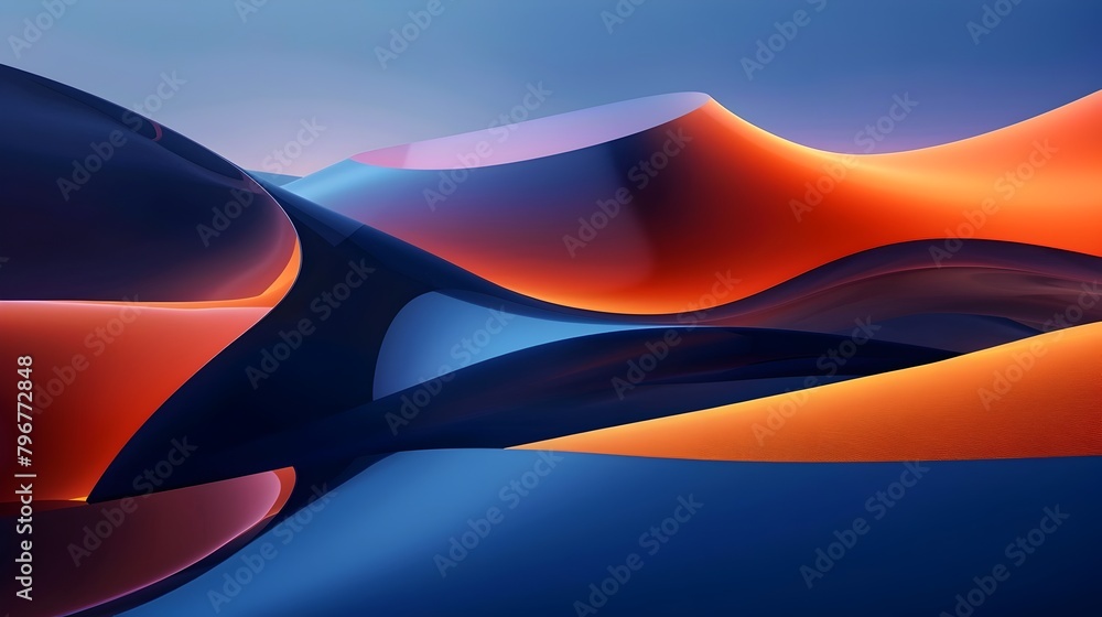 Poster captivating geometric landscape of reflecting shapes in a surreal void setting ideal for modern