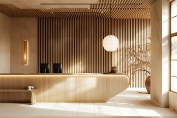 Reception of wellness spa architecture building lobby.