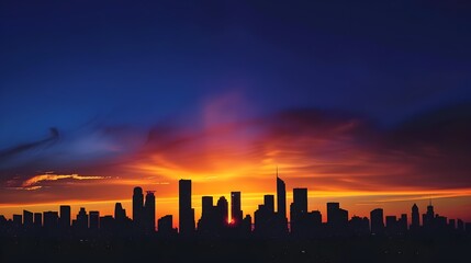 Tranquil Metropolitan Twilight: A Vivid Silhouette of a Bustling City Skyline at Sunset