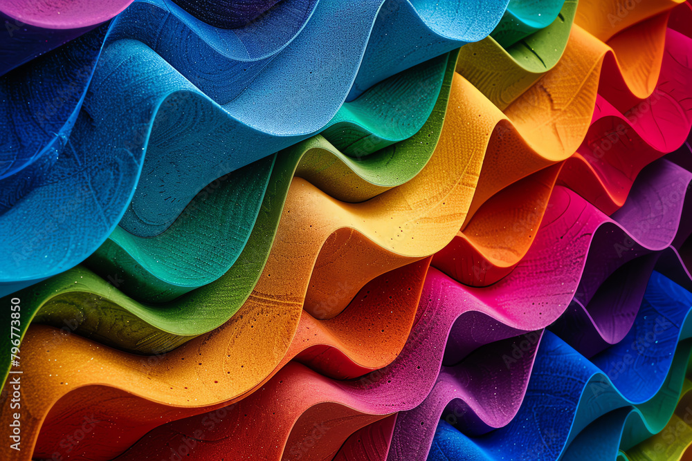 Poster a colorful piece of fabric with a rainbow pattern. the colors are vibrant and the fabric is arranged